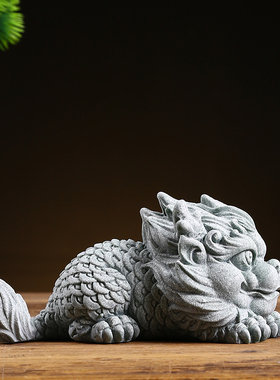 创意青砂石祥瑞麒麟动物茶宠家居工艺品电视柜装饰品造景摆件礼物