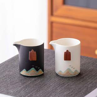 手绘陶瓷公道杯防烫功夫茶海单个家用茶具配件泡茶公杯分茶器
