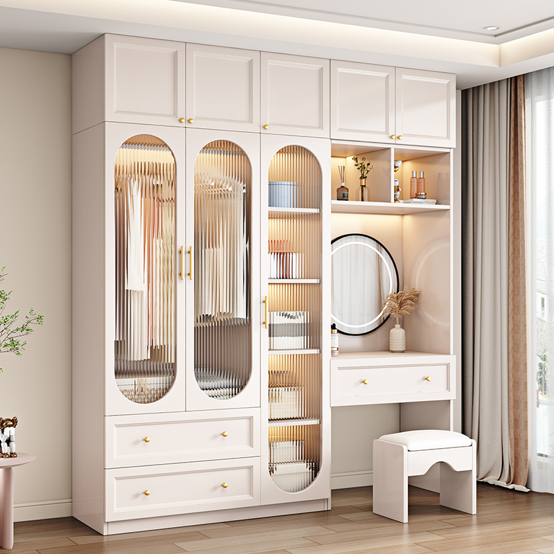 衣柜家用卧室现代简约储物柜法式轻奢玻璃门组合带梳妆台定制衣橱
