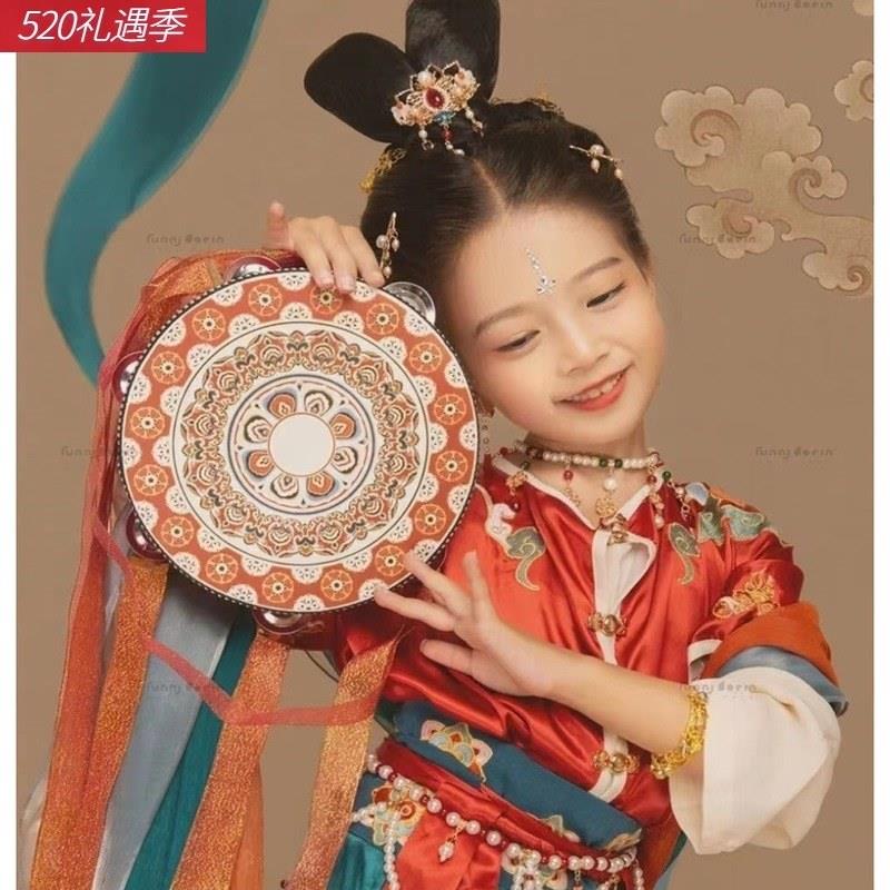 上铃鼓舞蹈道具维吾尔族异域飘带鼓唐鼓儿童表演敦煌飞天乐鼓手鼓