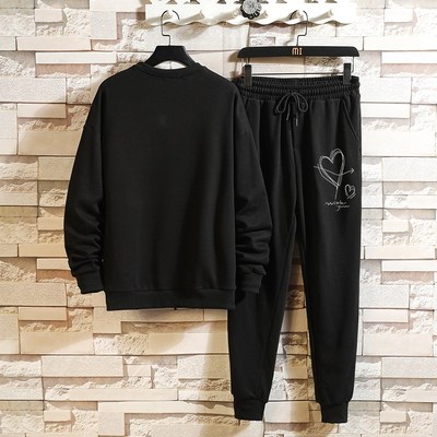 休闲圆领卫衣套装男春秋季oversize痞帅运动一套胖子大码时尚男装