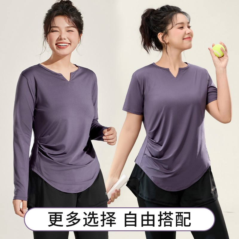 好货遮肚子瑜伽服女加大码胖mm跑步运动上衣宽松普拉提健身套装20