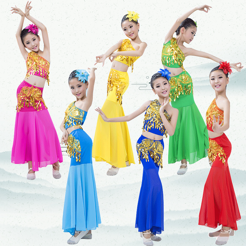 新品I六一儿童节裙子适合跳舞穿的衣服幼儿园舞蹈服装小女孩傣族