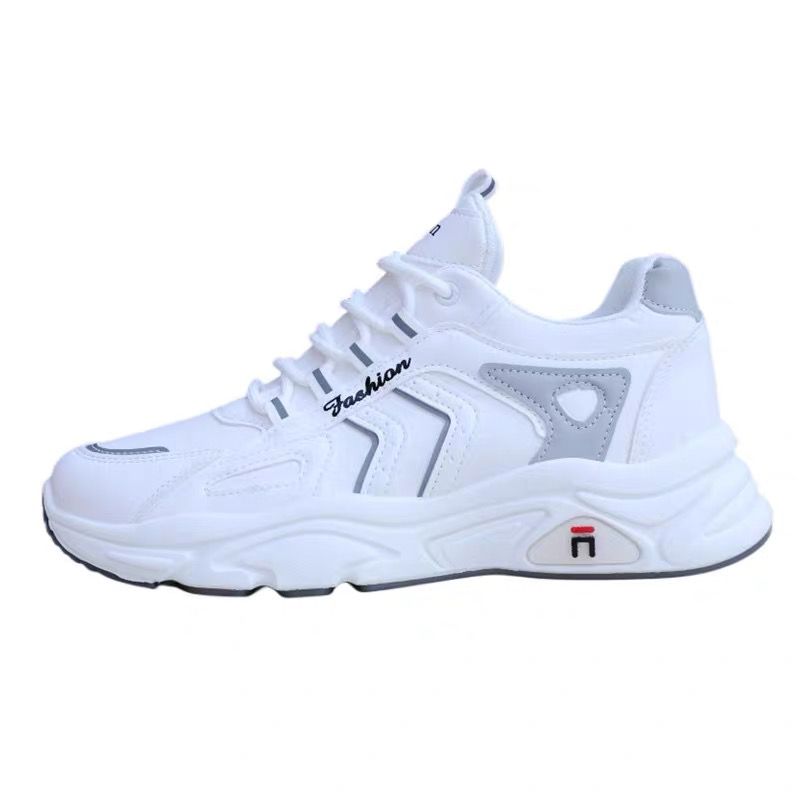 白色鞋子老爹鞋男潮鞋春秋季防水皮面运动休闲鞋男软底防臭跑步鞋