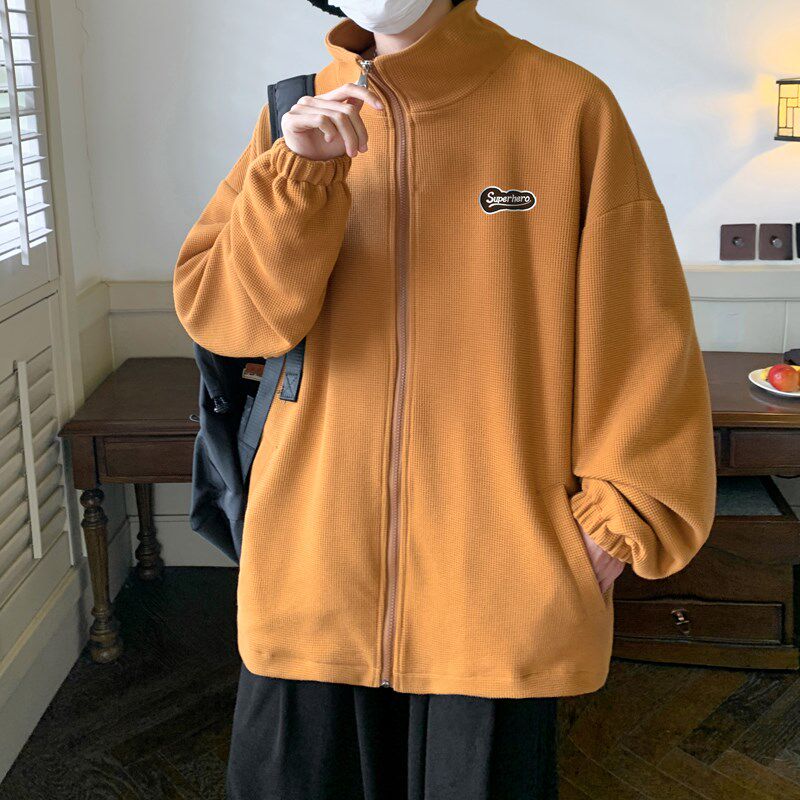 ins港风华夫格贴标外套男春季ifashion潮牌夹克衫青少年帅气褂子
