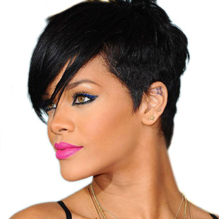 Fashion wig Rihanna black short straight hair wig headgear