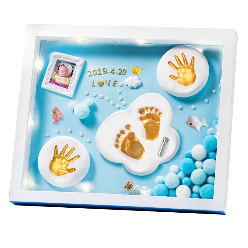 宝宝手足印纪念品婴儿手印相框脚印满月百天周岁新生生日印泥礼物