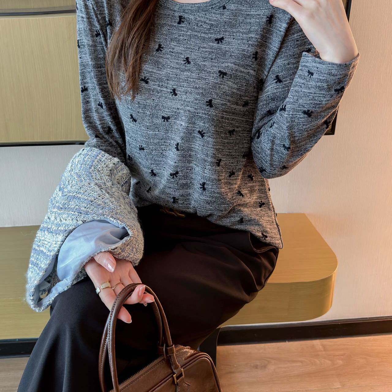 磨毛棉植绒爱心长袖T恤女春秋季百搭宽松圆领打底衫上衣