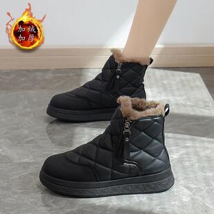 女式冬季高帮棉鞋冬天加厚加绒女士皮毛一体雪地靴女新款时尚防滑