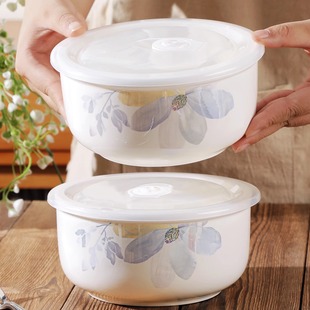 带盖保鲜碗加厚耐高温可微波陶瓷小碗高颜值家用简约水果碗饭菜碗