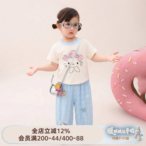 【夏装限时福利】宝宝套装女宝卡通印花t恤裤子两件套