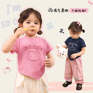 小o爸女婴童 女宝宝t恤短袖kt猫夏装新款不规则婴儿洋气卡通上衣