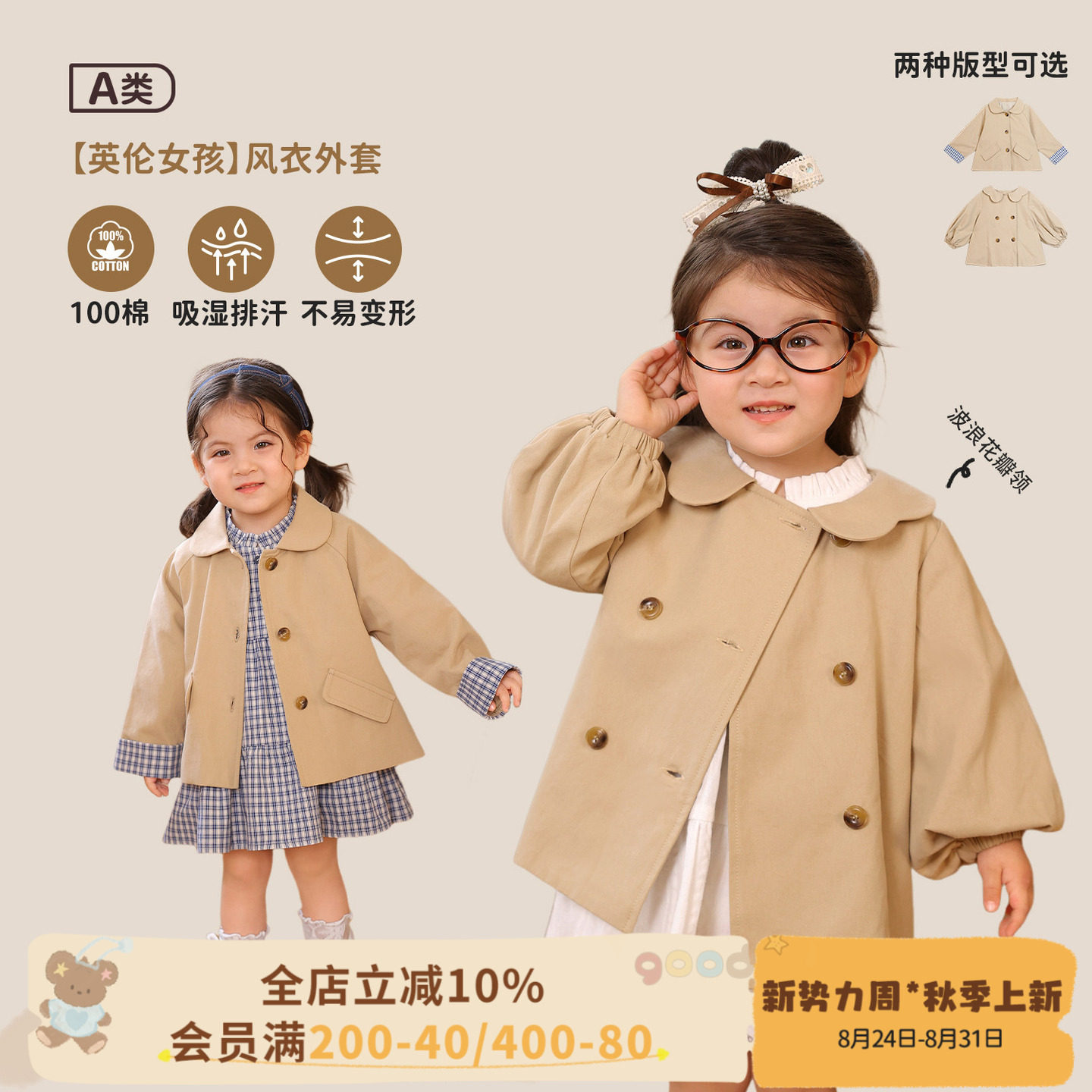 小o爸女婴童 女宝宝风衣2026秋季新款婴儿气质巴恩风学院英伦外套图片