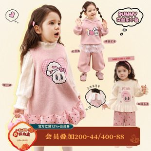 小o爸女婴童 女宝背心裙秋冬可爱裙子加绒冬季加厚毛衣巨好看套装