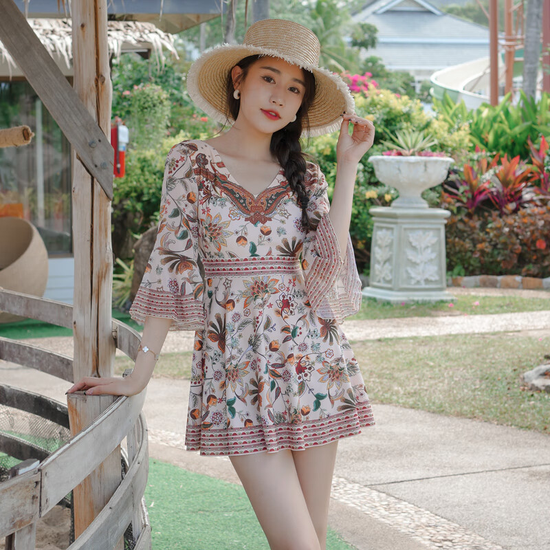 Yosoci连体泳衣女裙式保守遮肚