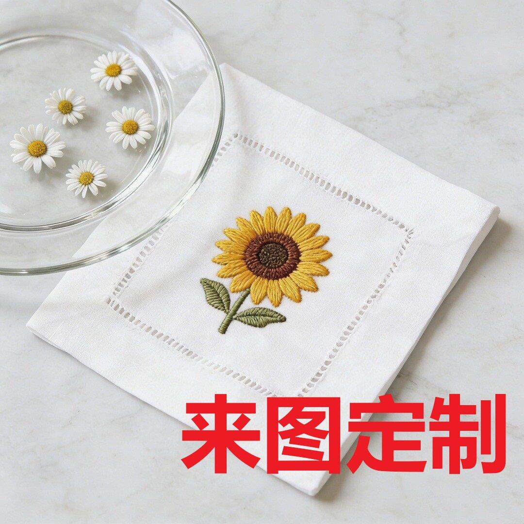 白色鸡尾酒餐巾布定制手工抽纱杯垫打孔插角缝DIY图案口布厂家