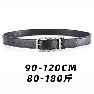 胖mm加长牛仔裤 女120cm3.5cm宽方扣复古百搭pu皮带黑色潮 腰带大码