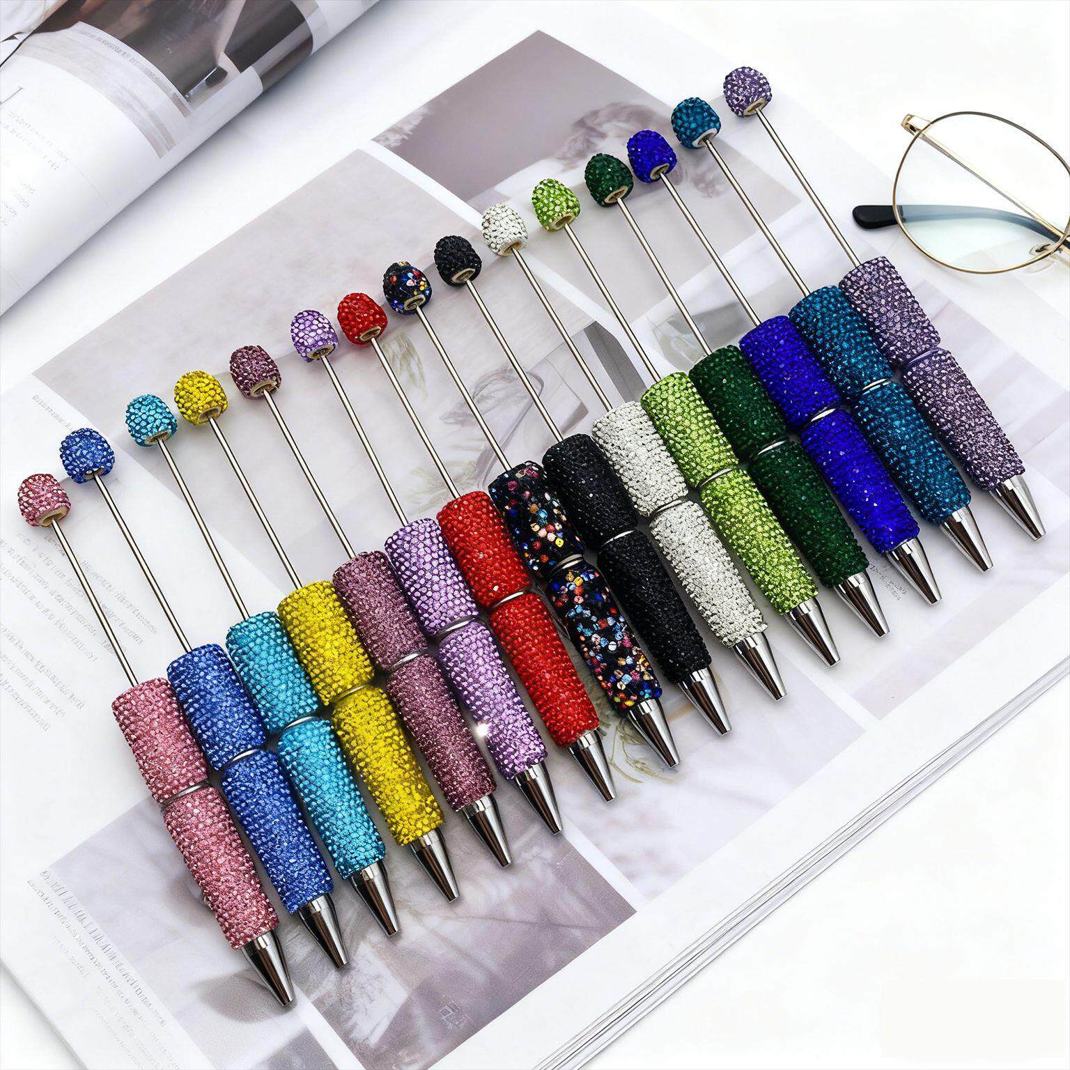 新款纯色满钻串珠笔 创意diy串珠圆珠笔纯手工贴钻精美水钻礼品笔