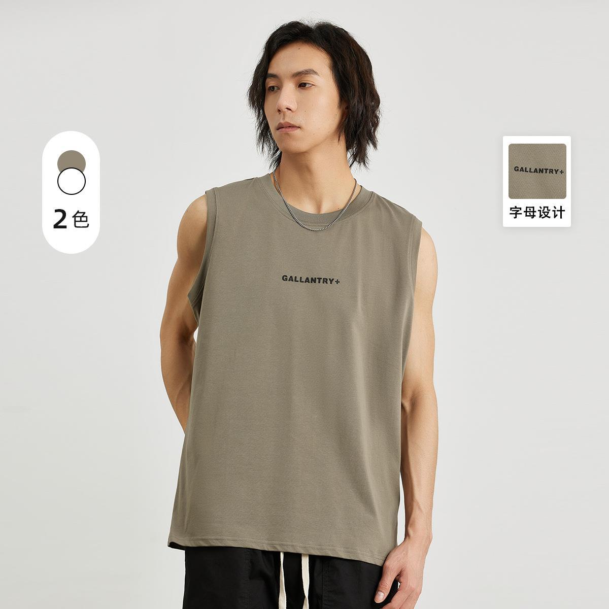 品牌男装夏季上衣韩国宽松无袖T恤2024新款潮牌运动休闲背心坎肩