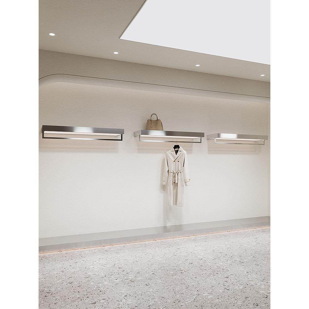 服装店展示架上墙壁挂式不锈钢挂衣服架子带灯女装店专用陈列货架