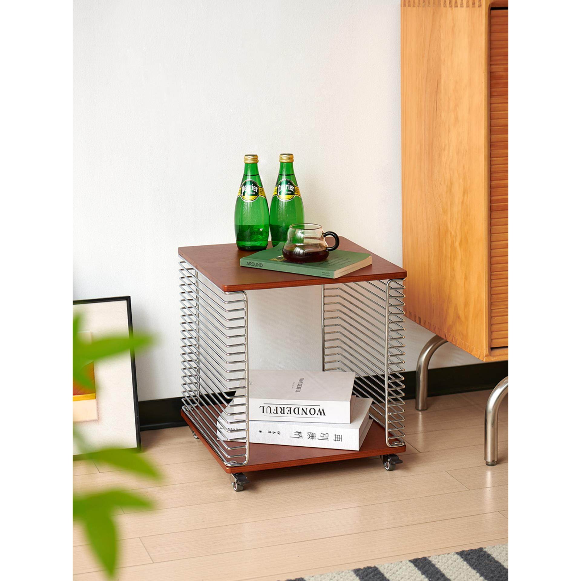 中世纪移动边桌为家庭设计师客厅实木推车设计师沙发咖啡桌卧室床