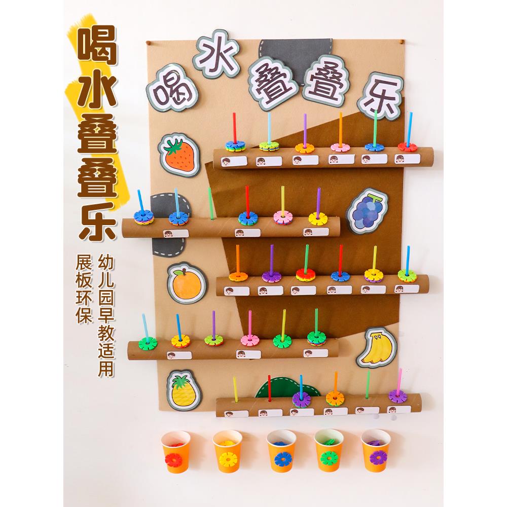 幼儿园咕咚喝水区进区卡主题墙环创墙面材料区角装饰饮水记录表