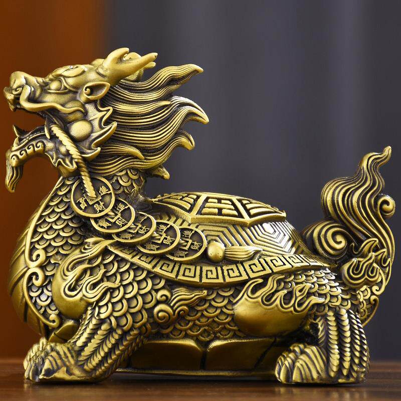 黄铜龙龟摆件八卦龟龙九子金钱龟家居玄关办公室装饰工艺礼品摆饰