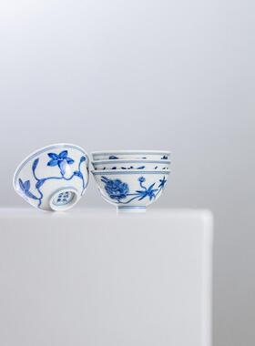 火火茶室｜慕古系列成化小宫杯全手工青花十二宫碗茶杯主人杯60ml