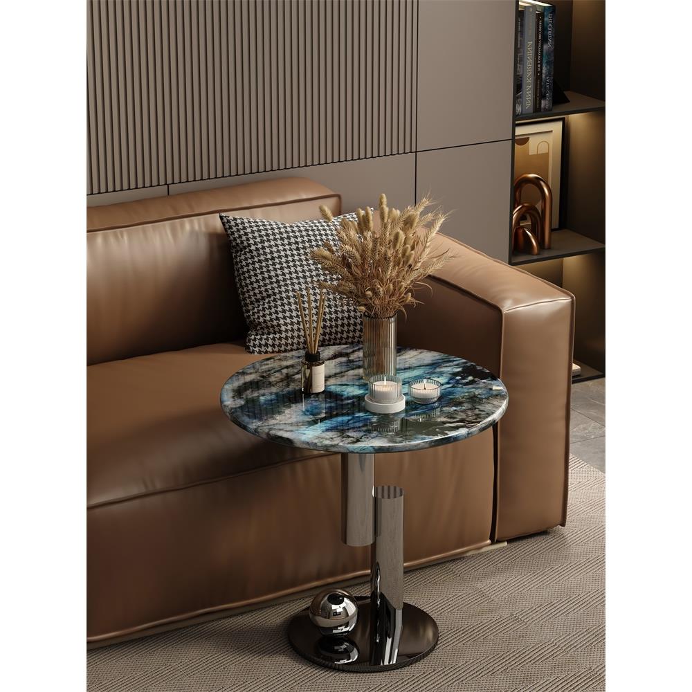 意式轻奢高级感圆形奢石沙发边几极简设计师款现代简约大理石角几