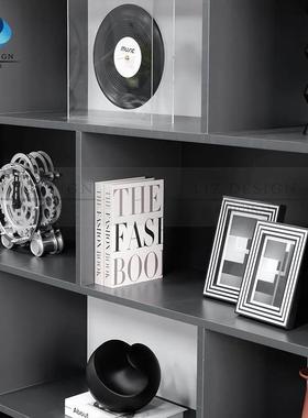 轻奢样板房软装书柜装饰品摆件书架柜子唱片时钟摆设花瓶托盘组合