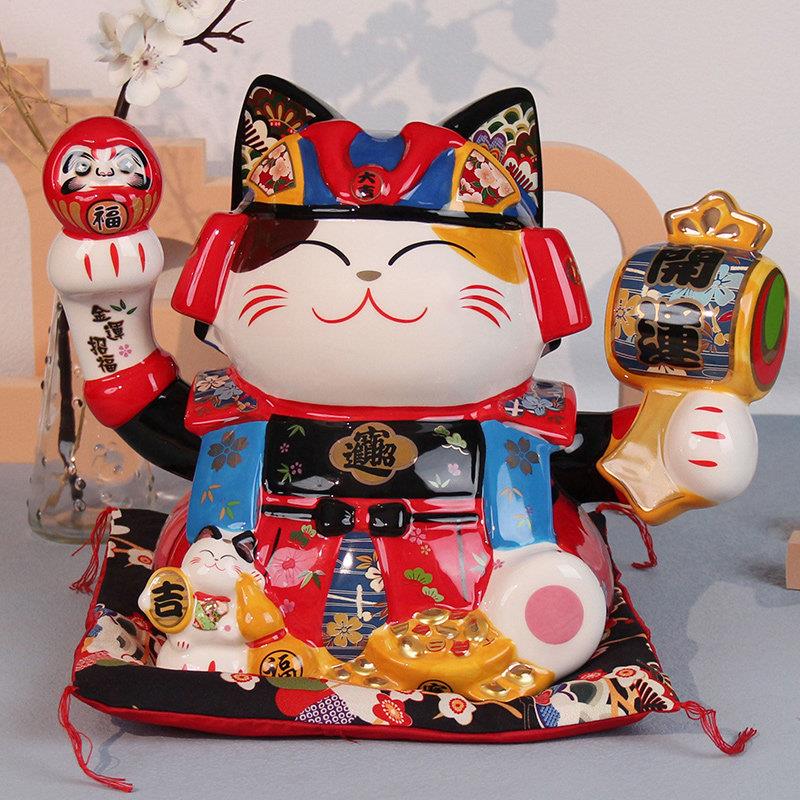 大号陶瓷武士招财猫礼品店铺开业礼物存钱罐客厅家居玄关装饰摆饰