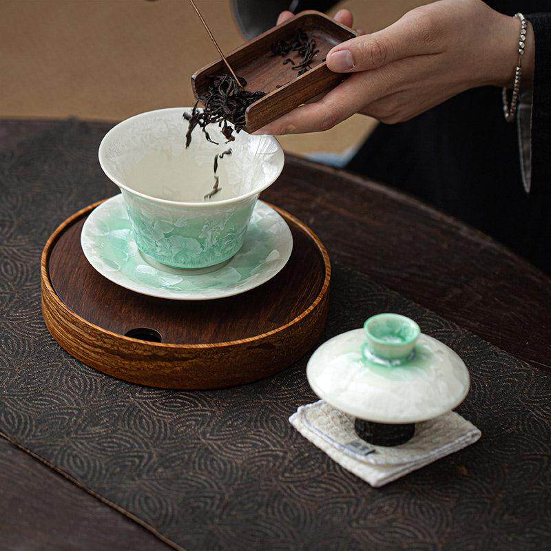 结晶釉陶瓷三才盖碗茶杯单个办公家用高颜值功夫茶具茶碗泡茶防烫