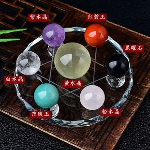 巴西原矿天然黄水晶紫粉白七彩七星阵摆件家居玄关客厅装 饰工艺品
