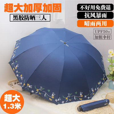 雨伞加大加厚加固女士黑胶防晒紫外线折叠手动超大号晴雨两用抗风