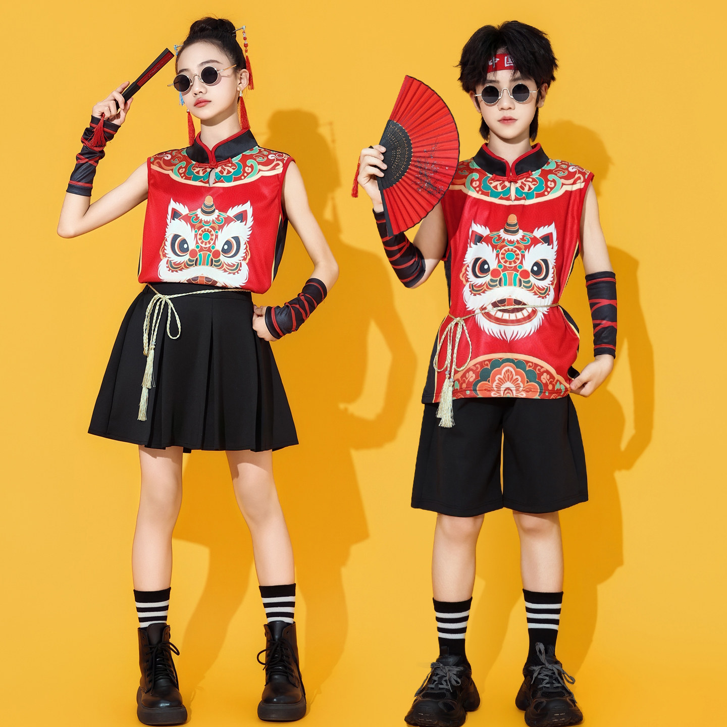 儿童中国风演出服醒狮运动会走秀打鼓爵士舞中式国潮表演服男女童