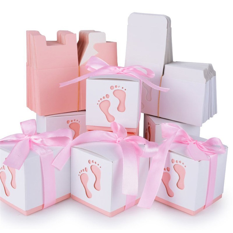 40pcs Baby Footprints Candy Boxes Gift Boxes Baby Shower Par