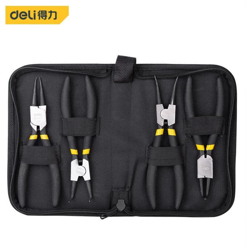 deli四合一卡簧钳套装C型扣环钳轴用弹簧钳4件套7英寸DL1044