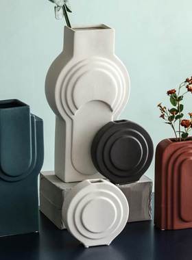简约几何陶瓷花瓶摆件创意客厅桌面插花干燥花瓷器家居板房软装摆