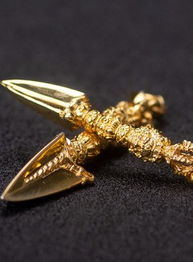 藏式文化用品 纯银镀金普巴金刚杵吊坠金刚橛 随身携带包邮送蜡绳