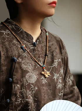 云研印度老山檀香5mm项链锁骨链吊坠檀木质红木手錬手串礼物1843