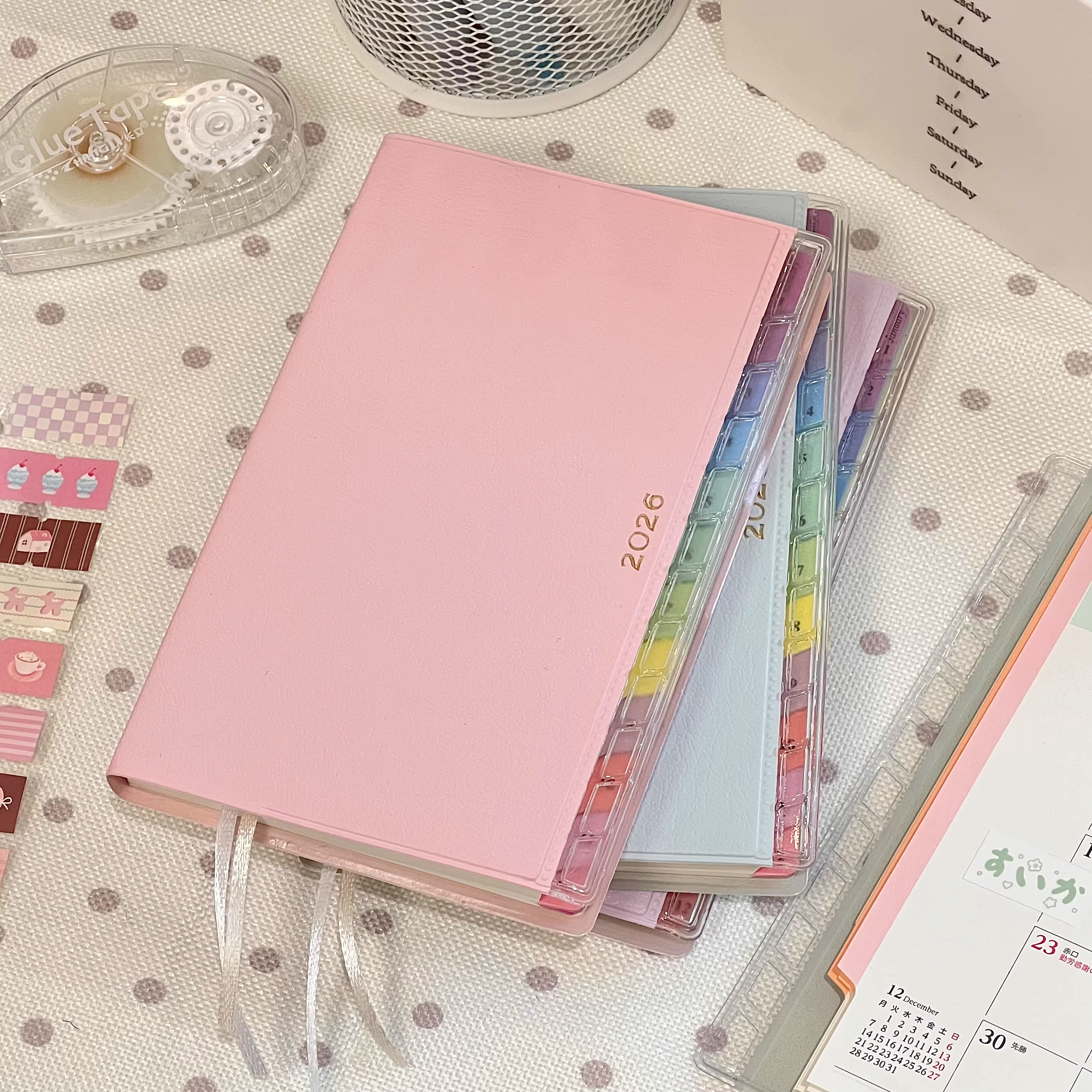 2026新款彩虹索引日程本学生手帐本时间管理打卡计划本皮质笔记本