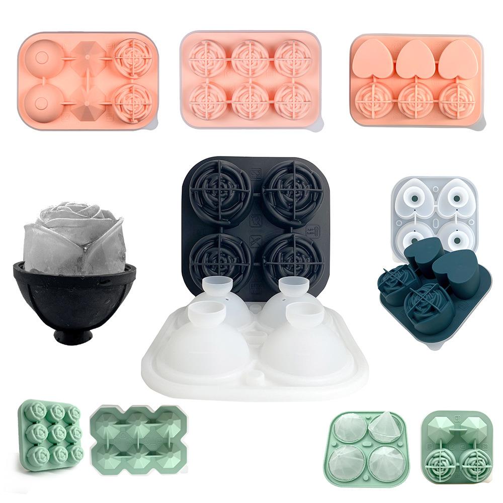 硅胶冰格冰球模具盒 冰块制冰器4连玫瑰花威士忌商用大号方形圆形