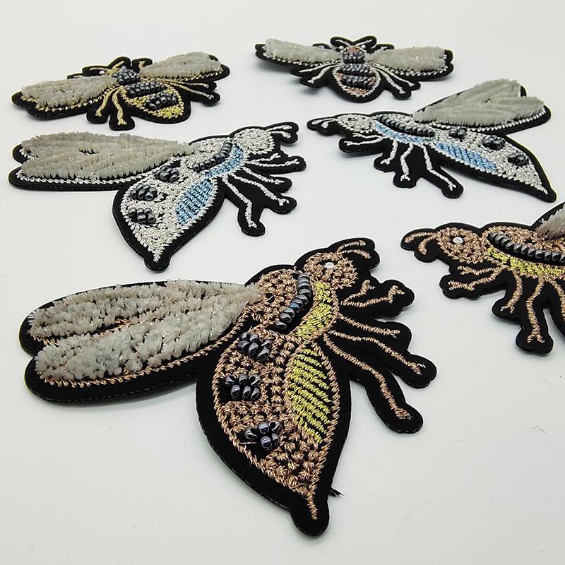 蜜蜂昆虫牙刷绣特种绣珠绣立体个性服装装饰修补贴绣花章背胶布贴