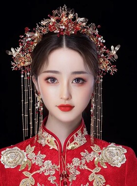 好货秀禾头饰中式新娘头饰简约大气古装凤冠秀禾服步摇婚礼结婚发
