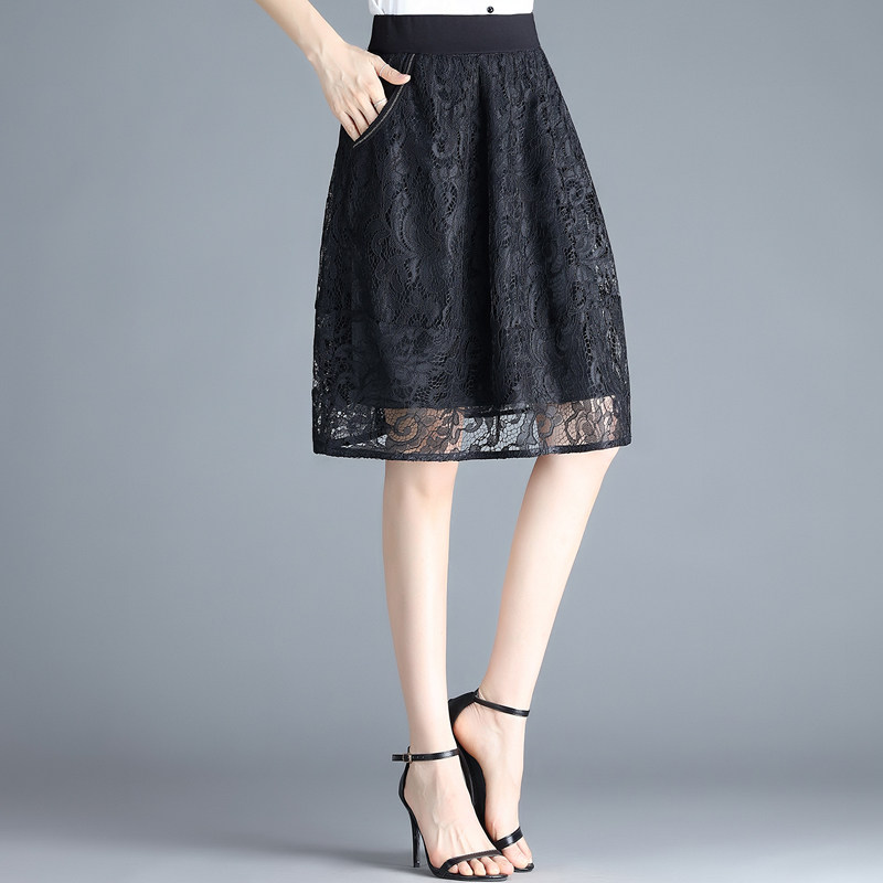 花苞蕾丝半身裙女夏季短裙2021新款灯笼裙高腰百褶裙气质打底裙子