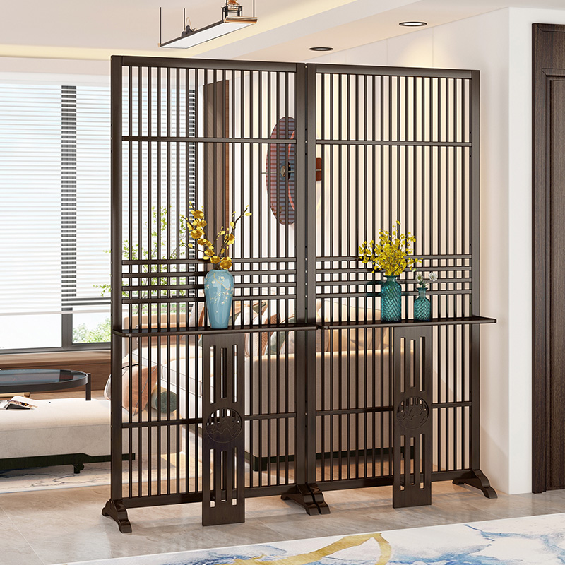 新中式禅意玄关屏风隔断客厅进门遮挡入户正对门半墙格栅装饰座屏