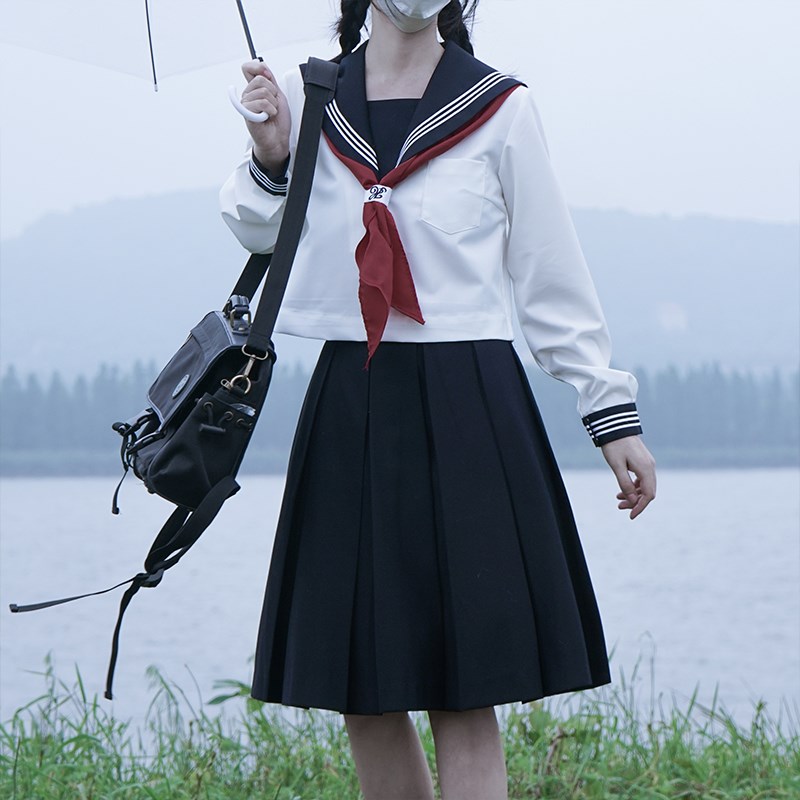 樱花家族jk制服【白身绀领白三本】基础款水手中间冬服长袖套装女