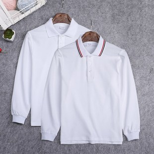 男童白色T恤女童翻领儿童春秋打底衫 中小学生校服Polo衫 长袖