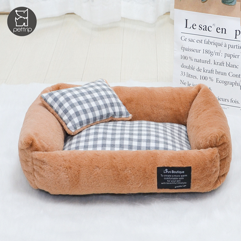 秋冬新款宠物窝狗窝小狗仿兔毛方窝猫窝猫咪保暖泰迪狗窝毛绒窝