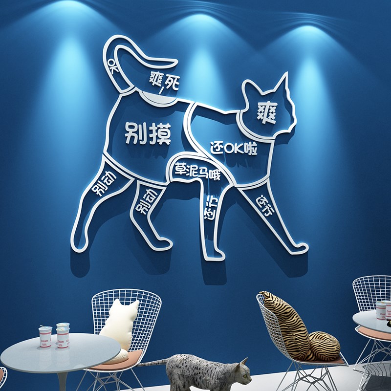 撸猫咪馆咖贴纸部位墙面装饰用品图宠物店铺背景玻璃房门网红打卡